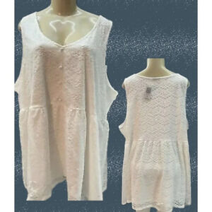 Torrid +5 White Lace Lined V-Neckline Button Front Detail Sleeveless Blouse